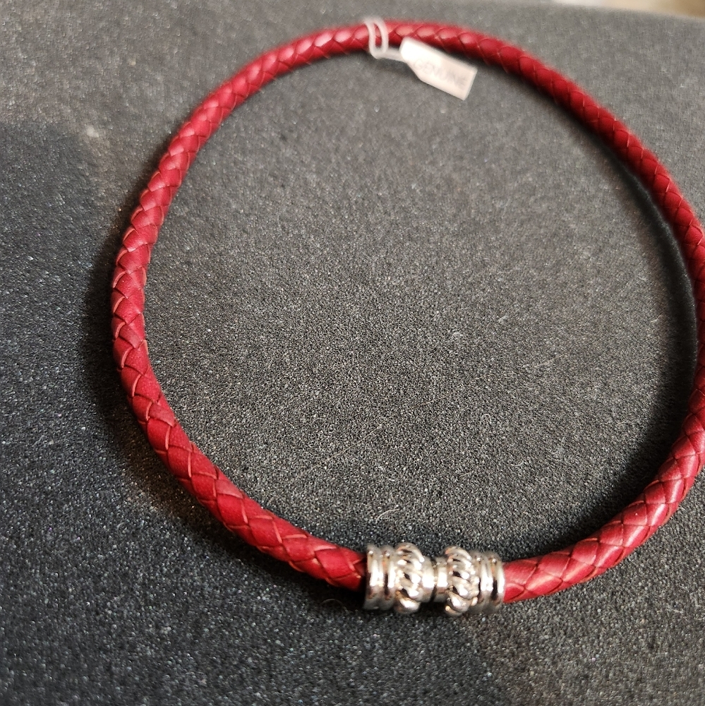 Judith Ripka Red Braided Leather With Magnetic Closure